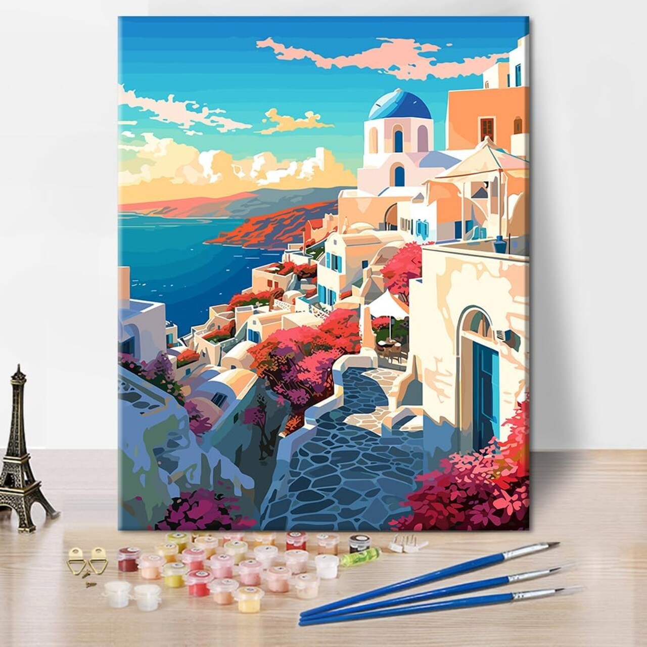 Paint by Numbers, Santorini Greece Landscape Paint by Number for Adults, Paint by Number Kits on Canvas Drawing Paintwork, Easy Paint by Numbers for Art Crafts